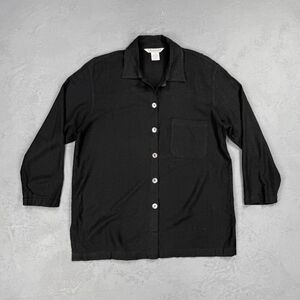Vintage Uniform John Paul Richard Black Linen Blend Button Up Shirt Women's M